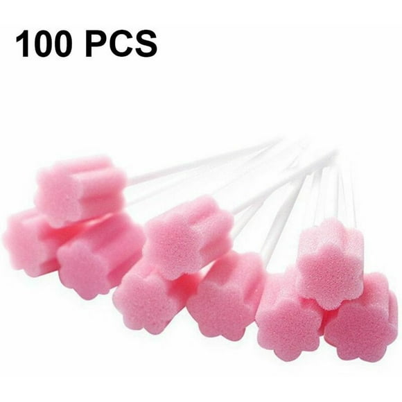 100pcs Oral Care Sponge Swabs for Oral Hygiene, Cleaning, Hygiene and Comfort (Pink)
