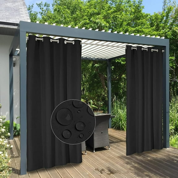 100% Waterproof Outdoor Curtains Windproof Weatherproof Porch Curtains, Premium Thick Outdoor Privacy Grommet Top Panels for Patio, Gazebo and Pergola, 2 Panels, 54x84 Inch, Black