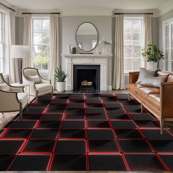 8x10 Area Rugs for Living Room, Red Black Cubes Non Slip Area Rugs for Kitchen Bedroom Entryway, Modern Geometric Abstract Art Washable Carpet Runner Rug Floor Mats for Bedroom Home Decor