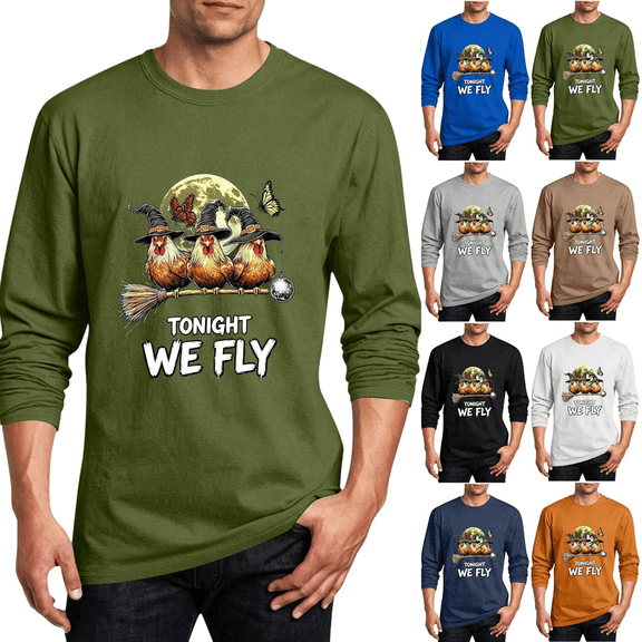 Frnrwgo Men's Halloween Graphic T-Shirt Long Sleeve Crew Neck Pullover Casual Tee for Fall