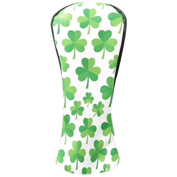 Golf Club Covers, Green Clover Premium PU Leather Driver Hybrid Putter Head Covers with Velvet Lining, Waterproof Golf Gifts for Men Women