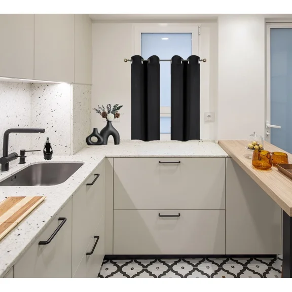 2PC Set GHL30 Black Versatil Grommet Thermal Blackout Window Tier Short Curtain Unlined Panel 28"x36" Each Piece