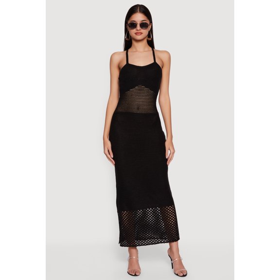 Women's Sleeveless Side Slit Crochet Maxi Dress