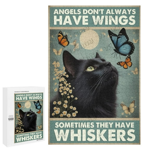Black Cat 1000 Piece Puzzle for Adults - Cats With Butterfly Jigsaw Puzzles 1000 Pieces | Challenging Family Activity Great Gift Idea for Family Friends