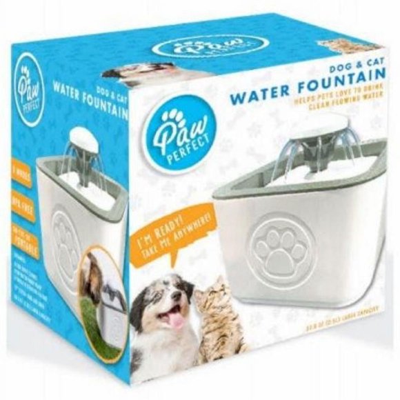 Paw Perfect Pet Water Fountain with Triple Filtration, BPA Free, 2.5L Capacity, 3 Flow Modes, Includes 3 Filters, Portable Cord, Gray