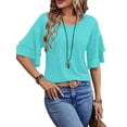 thumbnail image 2 of UVN Blouses for Women V Neck Half Bell Sleeve Shirts Summer Ladies Casual Flowy Tunic Tops, 2 of 8