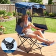 thumbnail image 3 of ABORON Beach Chair with Canopy Shade and Footrest, Folding Camping Canopy Chair with Cooler Bag, Cup Holder and Side Pocket, Portable Ergonomic Beach Chair for Adults Camping, Fishing - Blue 2 Pack, 3 of 10