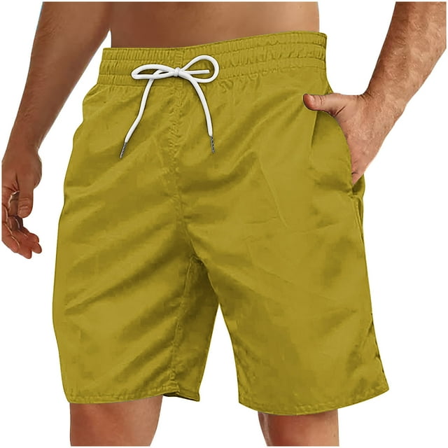 Yuzhih Shorts for Men Big and Talls Summer Basic Solid Color Casual Drawstring Elastic Waisted Shorts with Pockets