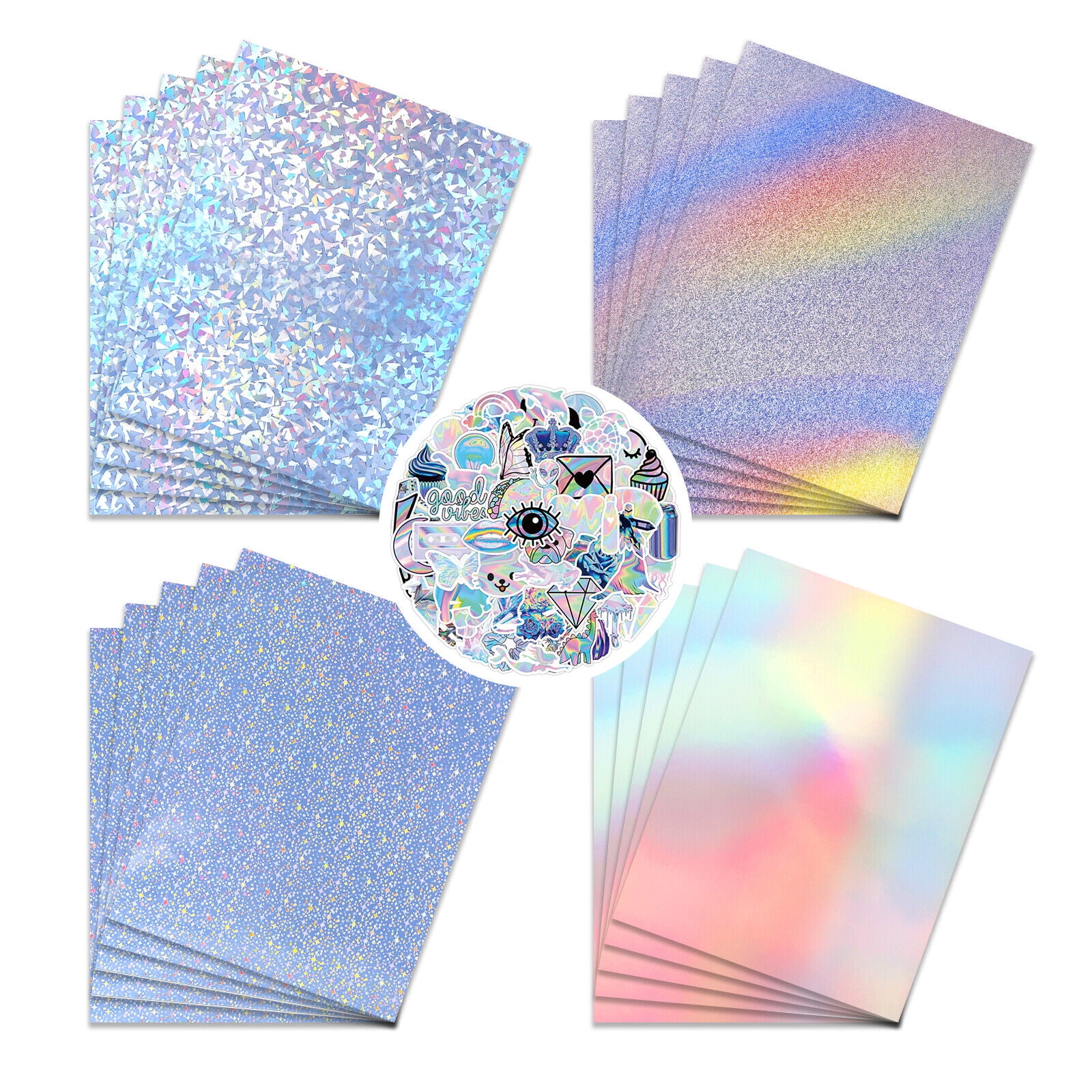 HTVRONT 20pcs Printable Holographic Sticker Paper for 8.5