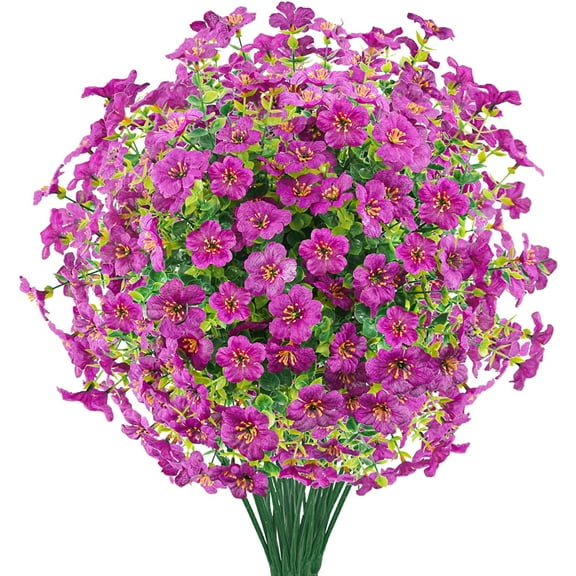 Viworld 6 bunches Artificial Flowers Bulk Outdoor UV Resistant Fake Plants for Outside No Fade Fall Flowers Greenery Shrubs for Hanging Basket Planters Window Box Garden Decor, Purple