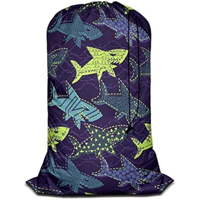 HAYANSharks Laundry Bags 28" x 40", Underwater Sea Life Pattern Versatile - Multi Use, Football Grid Oxford Cloth, Colorful