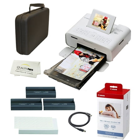 UPC: 0718771300525 | Canon SELPHY CP1300 Wireless Compact Photo Printer with AirPrint and Mopria Device Printing  White  With Canon KP108 Paper And Black hard case to fit all together