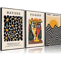 Gallery Wall Art Picasso Matisse Bauhaus Set Canvas Prints Abstract Paintings Posters Orange Black Modern Minimalist Wall Decor Pictures Suitable for Bedroom Living Room Decor（Only canvas）