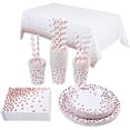 thumbnail image 1 of Rose Gold Dots Party Supplies Paper Cups Paper Plates Set Disposable Paper Tableware Set (16 Guests), 1 of 4