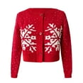thumbnail image 4 of Wang6 Cropped Button Christmas Sweaters for Women Trendy Fall Winter Merry Xmas Santa Open Front Knits Long Sleeve Crew Neck Snowflake Printed Knitted Tops Red XS, 4 of 8