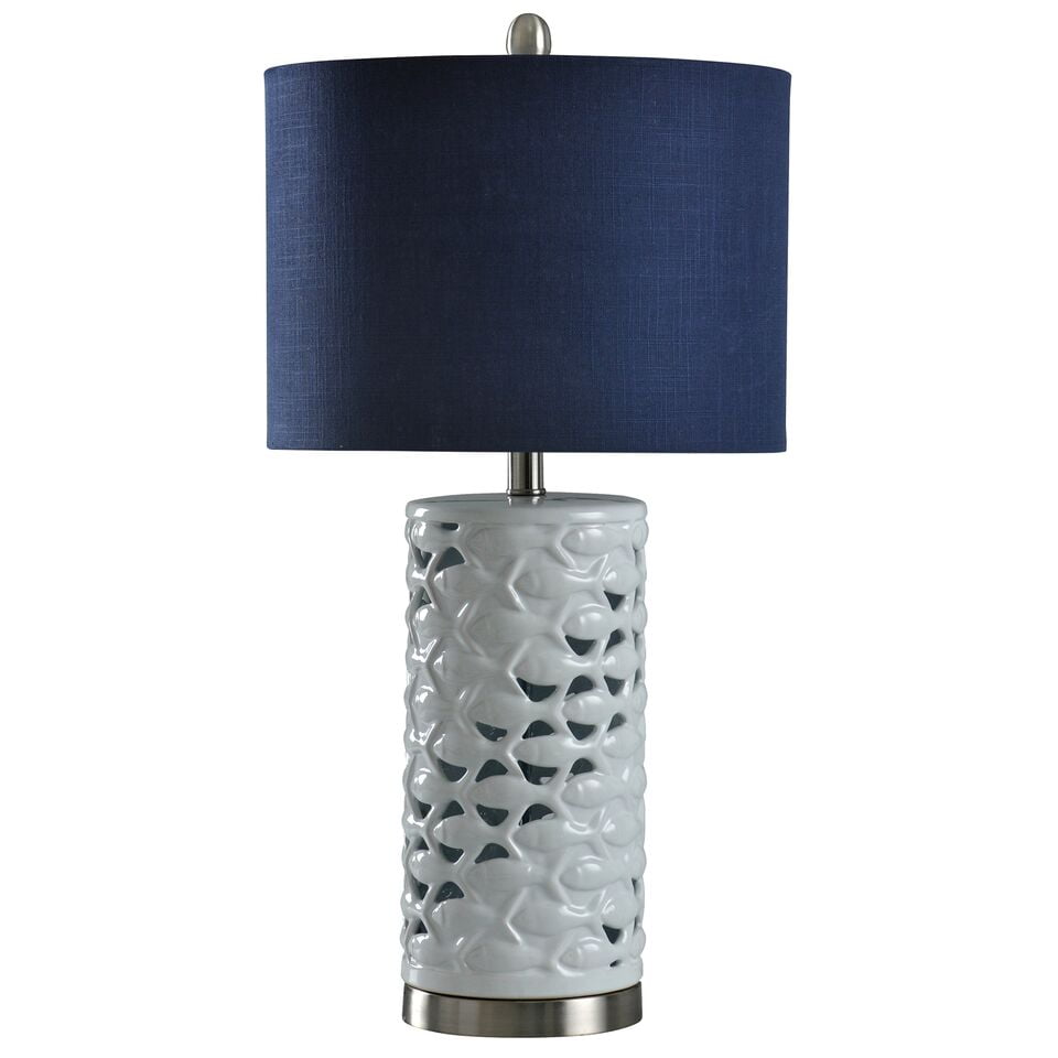 School Of Fish Cylindrical Table Lamp, White Cylindrical Table Lamp