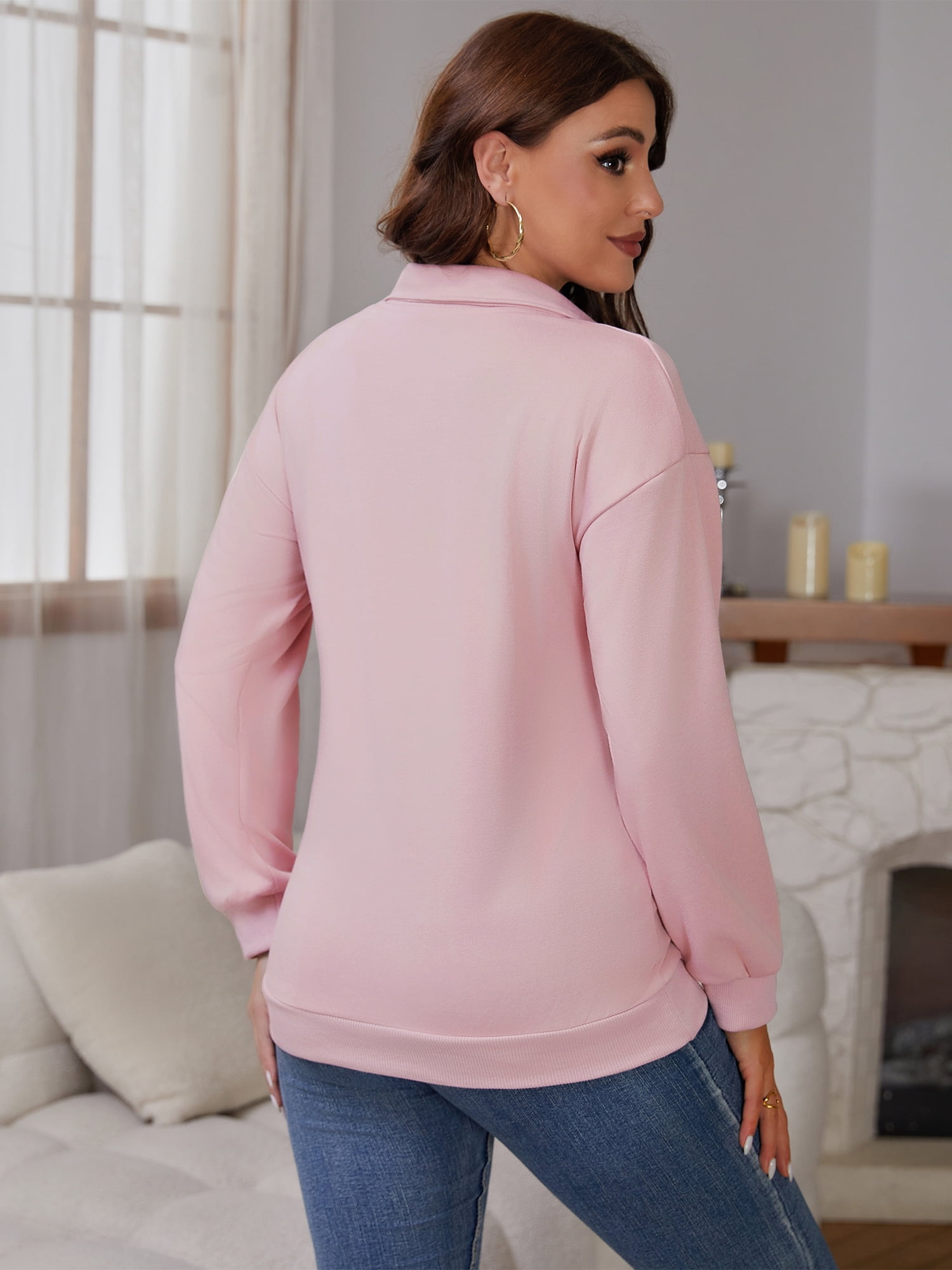 DARING DIVA Women's Nursing Hidden Zipper Long Sleeve Polo Shirt 2XL Pink