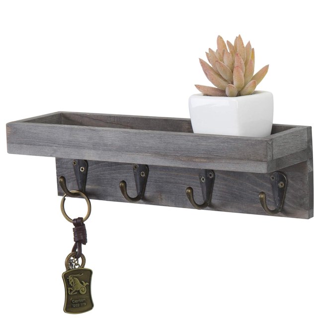 Estante Flotante Hecho en Madera Color marrón Quemado, de Estilo rústico; Tiene 4 Ganchos de Metal para Llaves XianweiShao 8390615118194