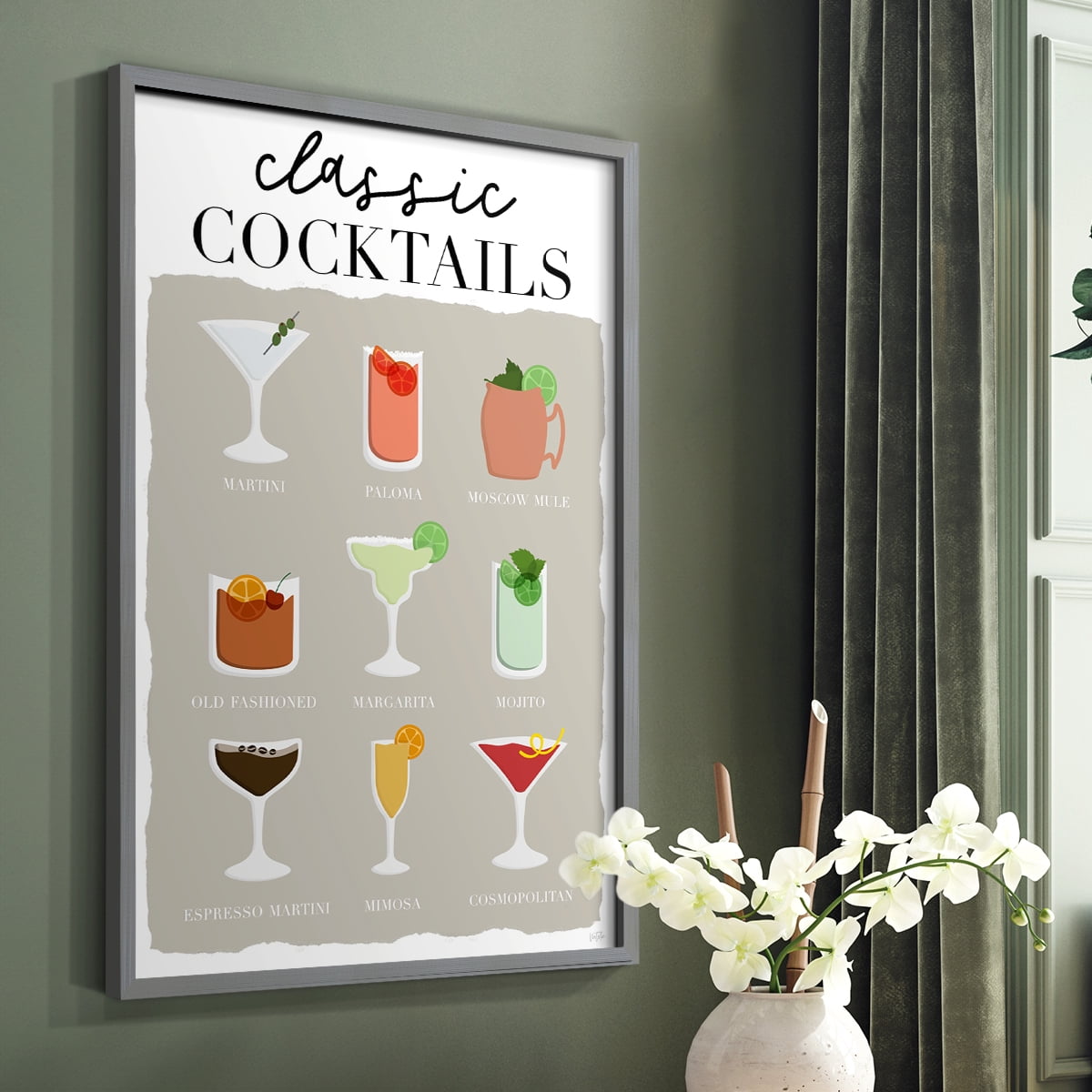 Classic Cocktails in Paper Solid Wood 8 x 10 Framed Print