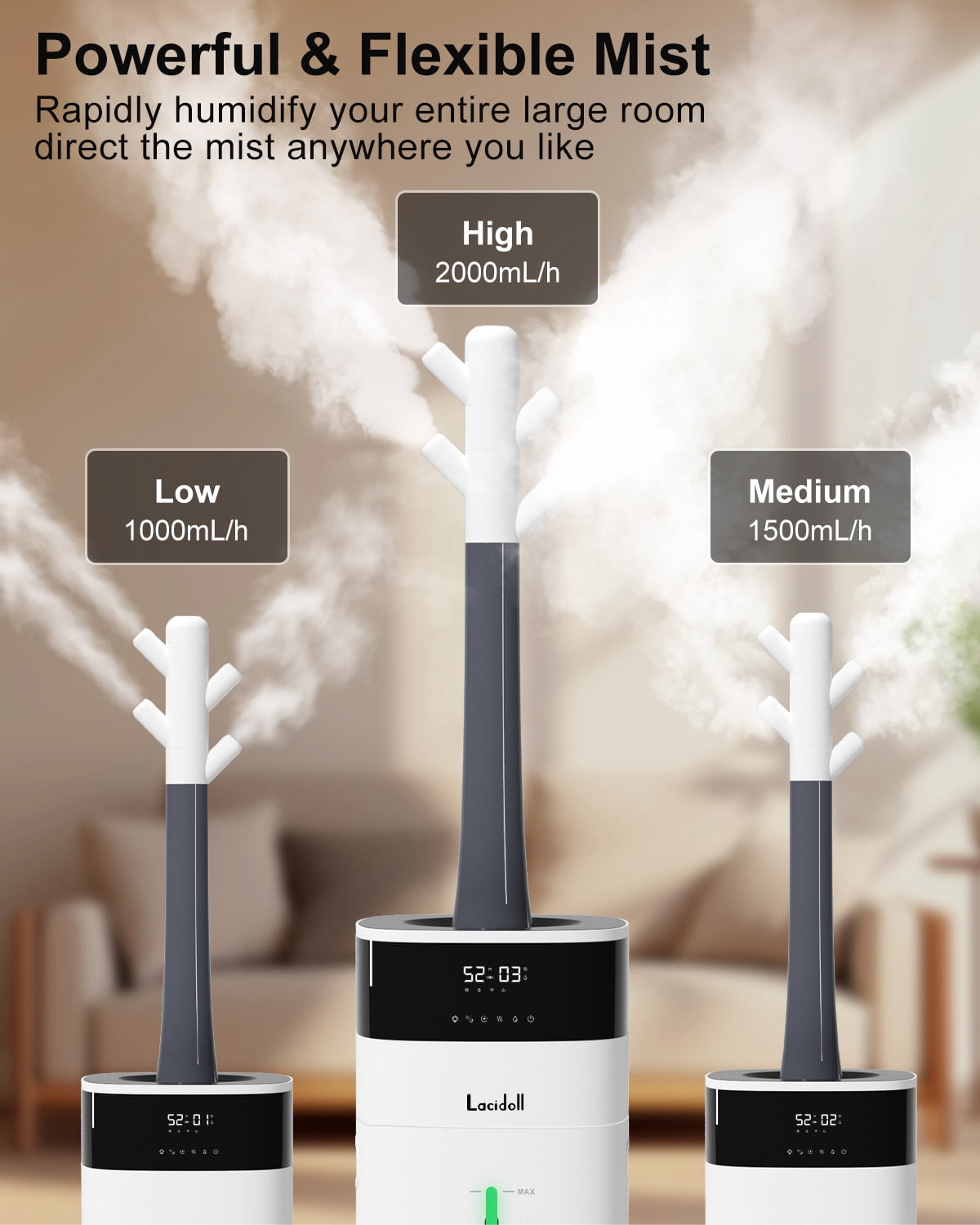 Large Room Humidifier, Cool & Warm Mist, 20L/5.3Gal Whole House Humidifier with Essential Oil Diffuser, Extended Tube, Covers up to 2000 Sq ft White