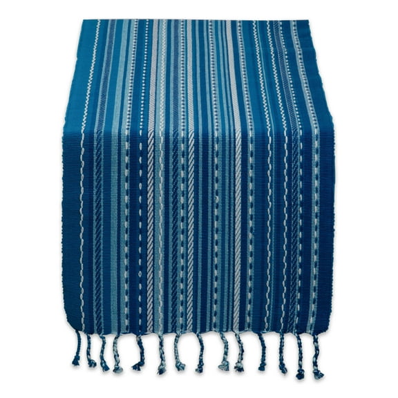 Blue Tonal Stripe With Fringe Table Runner