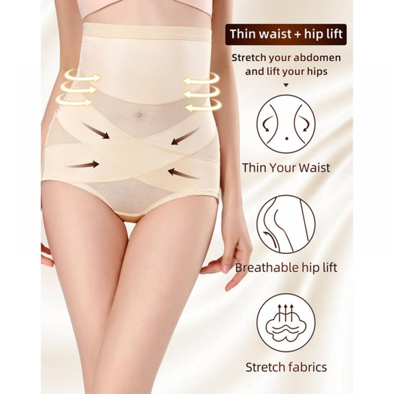 Baywell Women Tummy Control Shapewear Panties Hi-Waist Criss-Cross  Compression Body Shaper Underwear Butt Lifter Slimming Brief Black Tag  XL/US L 