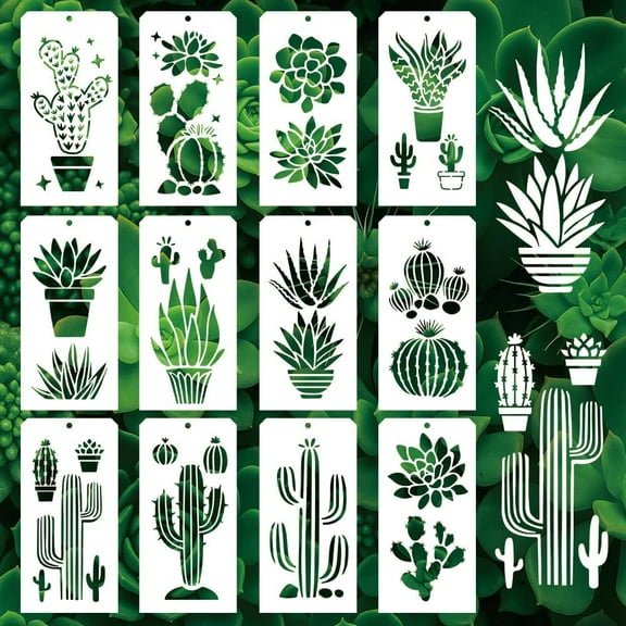 12 Pcs Plants Stencils for Painting 12 Styles Cacti Succulent Plant Painting Stencils Reusable Art Drawing Templates for Painting on Wall Wood Home Decor