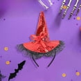 thumbnail image 6 of Mauxuk Witch Hat Headband for Halloween Costume, Elegant Lace & Sequins Hair Accessory, Bow Headband with Plume for Women (Purple, Red, Black, Orange, Gold), 6 of 6