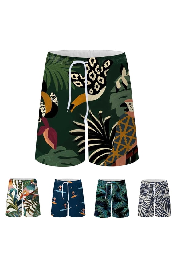 Mens Shorts Clearance White Summer Hawaii Printing Breathable Vacation Beach Shorts Swimming Trunks New Arrival