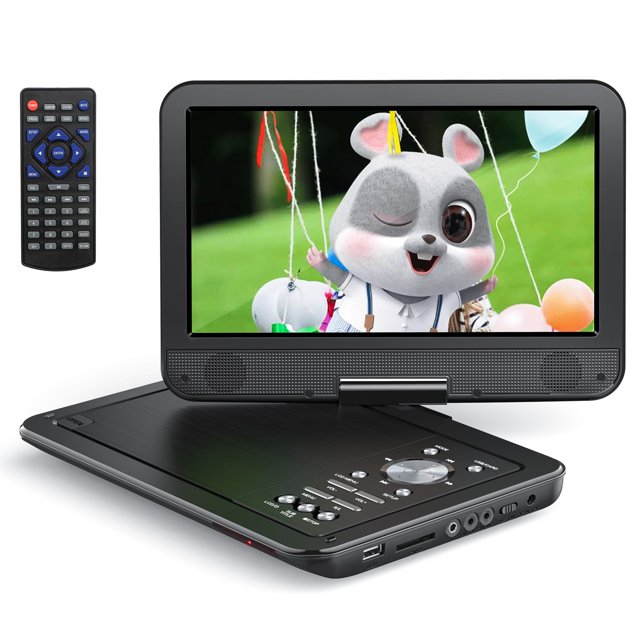 YOTON Reproductor de DVD portátil de 12,5 pulgadas con visualización giratoria HD de 10,5 pulgadas para coche y niños, con cargador de coche y adaptador de CA, soporta batería integrada de 4 a 6