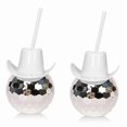 thumbnail image 1 of 2Pcs Disco Ball Cups with Straw, Disco Flash Ball Cocktail Cup, Disco Cowboys Hat Cups, Flash Cockta, 1 of 5