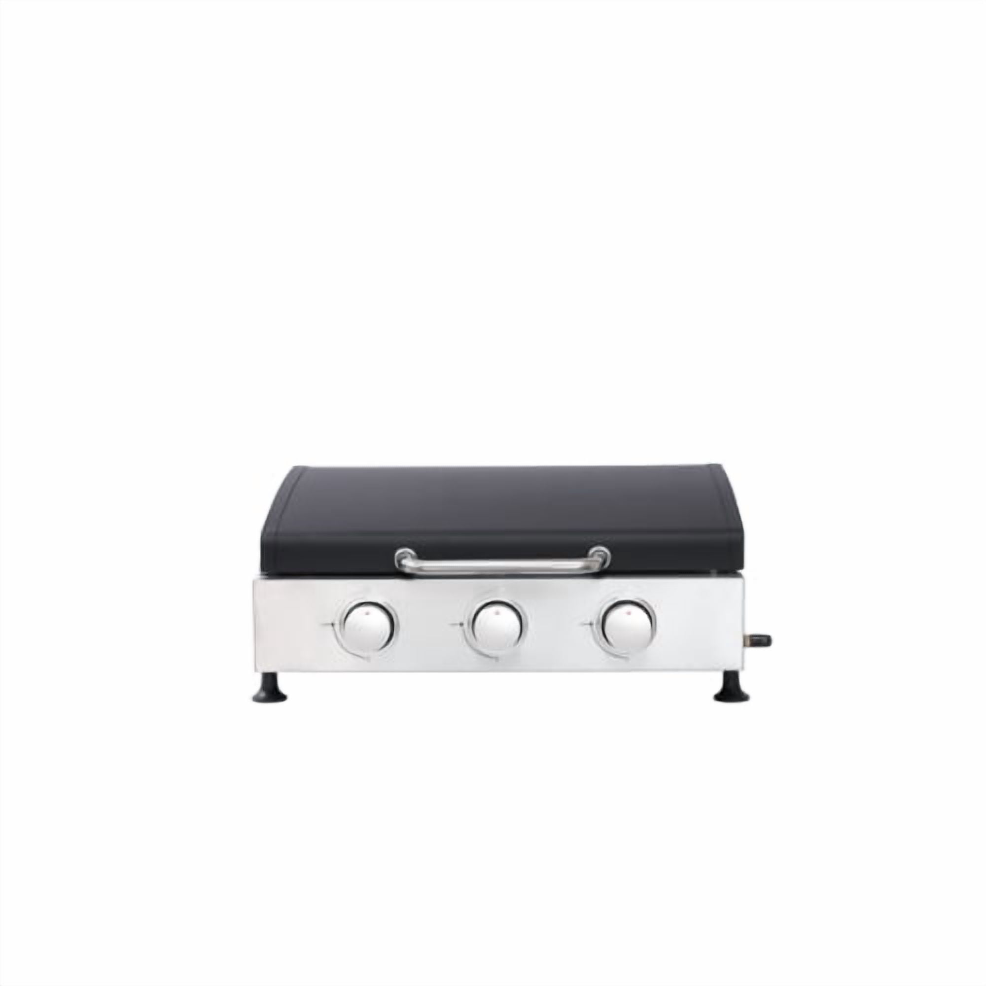 3-Burner Propane Gas Grill with Teppanyaki Combo Stainless Steel, 28680 BTU Outdoor BBQ Grill with Cast Iron Grids and Pull-Out Oil Pan for Backyard Patio Cooking, Black Silver