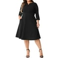 thumbnail image 2 of Agnes Orinda Plus Size Dress for Women Casual Wedding Guest Work Midi Notched V Neck 3/4 Sleeve A-Line Dresses 1X Black, 2 of 6