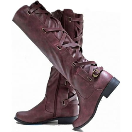 

Women Knee Boots Thick Heels Zipper Lace Up Women s Buckle Shoes Woman Boot Female Platform Boots Autumn Winter