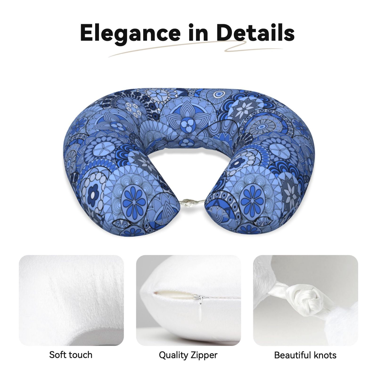 Xecao Blue Mandala Harmony Print Memory Foam Cervical Neck Pillow Versatile U-Shaped Pillows for Home,Office,Camping,Travelling,Soft Washable Cover