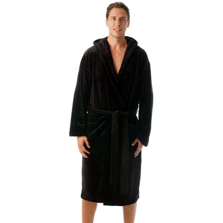 #followme Ultra Soft Velour Robe for Men with Hood (Black, Large)