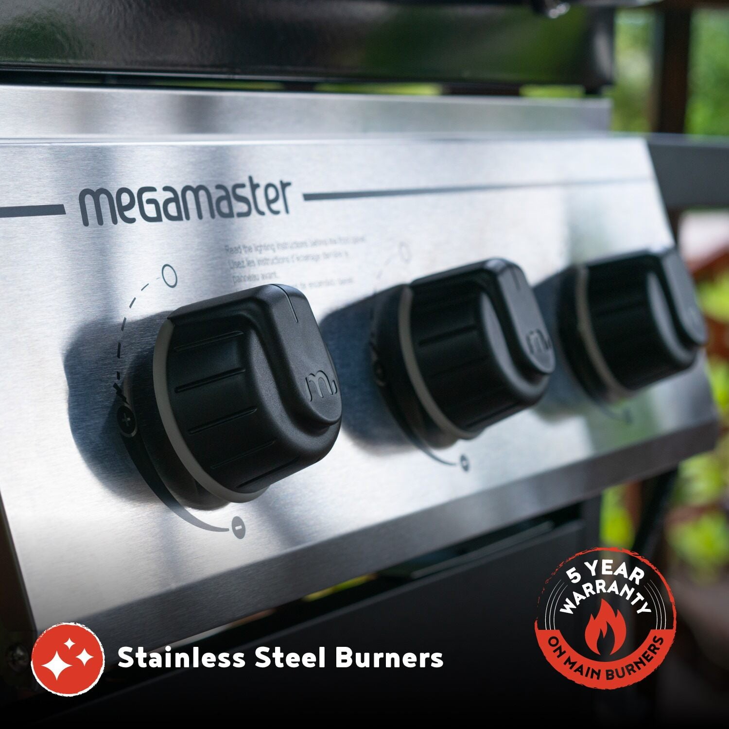 Megamaster 3-Burner Propane Gas Grill with Folding Side Tables, 30,000BTUs, 429.81 sq. in. Cooking Space, Stainless Steel Control Panel, Outdoor Kitchen Grill for BBQs, Patios, and More - 720-0988EA