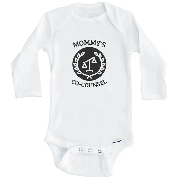 Mommy's Co-Counsel Scales of Justice Lawyer Funny One Piece Baby Bodysuit (Long Sleeve), 0-3 Months White
