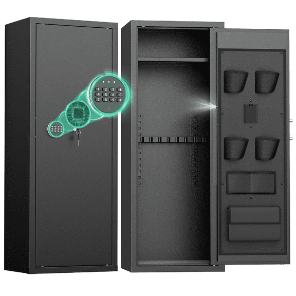 SUNCROWN 12-15 Gun Safe for Rifles and Pistols,Quick Access Rifle Gun Safe with Keyboard Lock, Gun Cabinets for Rifles and Shotguns with Pocket and Rifle Rack for Home