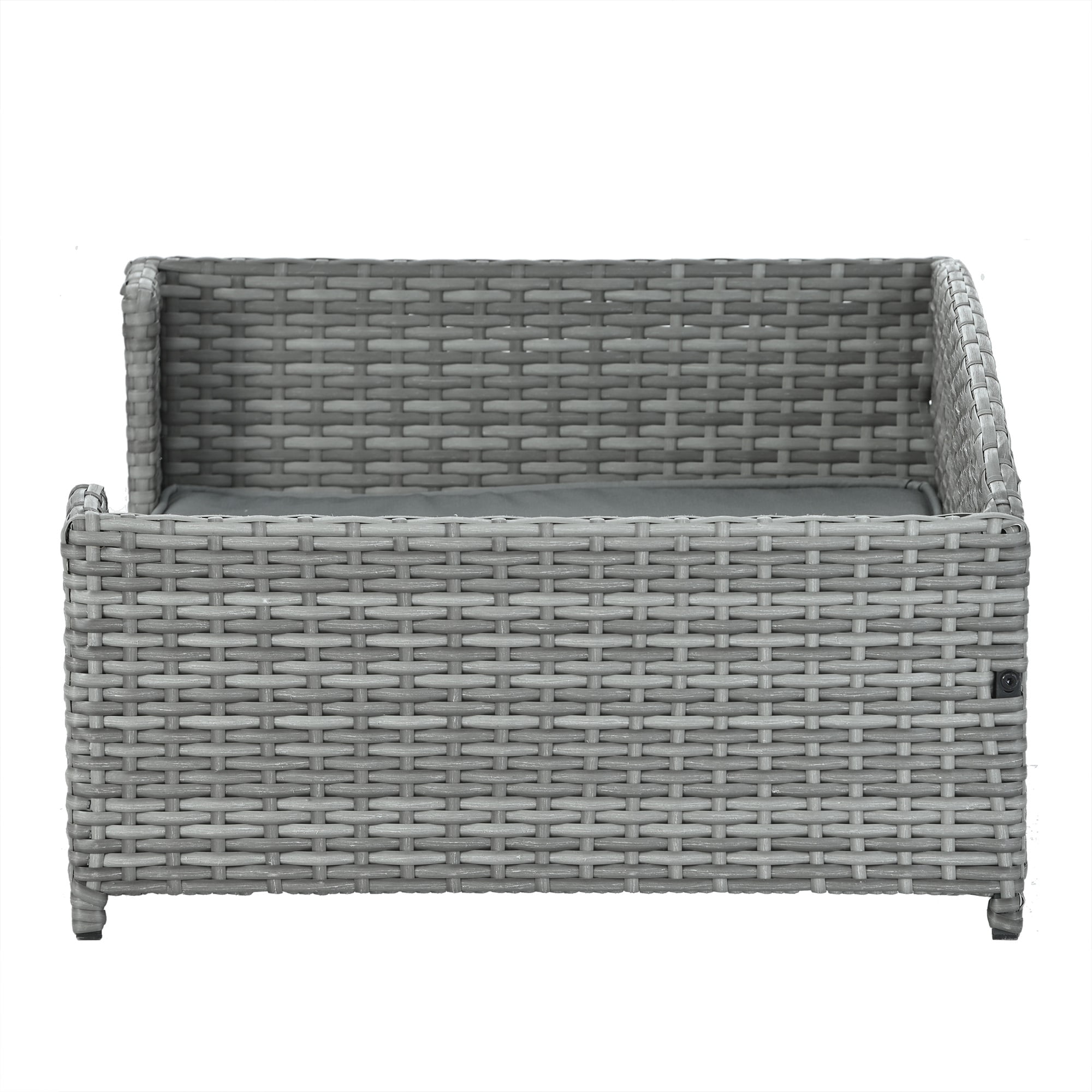 Pefilos 35" PE Wicker Dog Sofa Bed Elevated Raised Rattan Pet Bed for Indoor/Outdoor with Removable Cushion Lounge Curved backrest, Gray Pefilos 35" PE Wicker Dog Sofa Bed Elevated Raised Rattan Pet Bed for Indoor/Outdoor with Removable Cushion Lounge Curved backrest, Gray