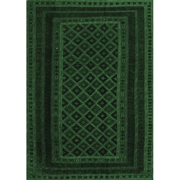 Ahgly Company Indoor Rectangle Abstract Emerald Green Contemporary Area Rugs, 2' x 5'