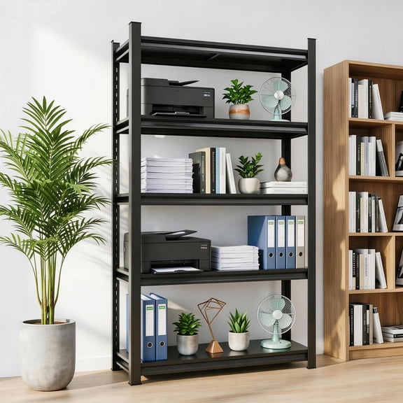 5 Tier Bookshelf, Large Industrial Metal Shelving, Heavy Duty Storage Shelves For Books And Display. Adjustable Open Standing Book Shelf For Living Room, Bedroom, Office (39.4"W×15.7"D×71.2"H)