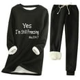 thumbnail image 1 of Haivin Two-Piece Fleece Set for Woman, Solid Color Print Long Sleeve Round Neck Thermal Top and Drawstring Pocket Pants, Warm for Winter and Daily Wear, 1 of 2
