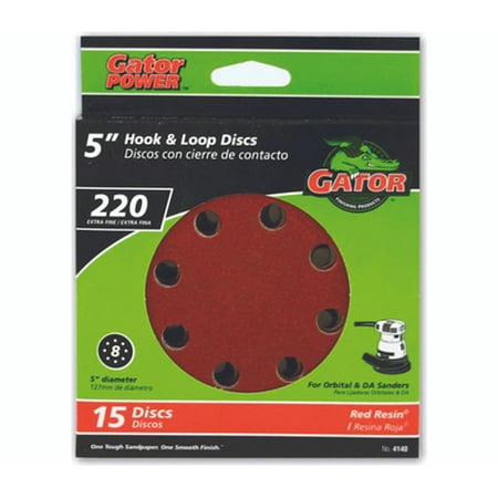 

Ali 4140GA Gator 5 Inch 8 Hole Hook And Loop Aluminum Oxide Sanding Discs 220 Grit Very Fine 15 Pack