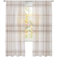 thumbnail image 2 of Brown Beige Plaid Sheer Curtains 84 Inches Long, Farmhouse Checkered Buffalo Light Filtering Window Curtains for Living Room/Bedroom, Rod Pocket Voile Sheer Curtain Drapes, 52"W x 84"L, 2 Panels, 2 of 9