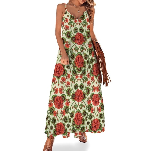 Vestido sin mangas con estampado floral de inspiración vintage y geranios rojos vestidos de noche para mujer vestidos de mujer