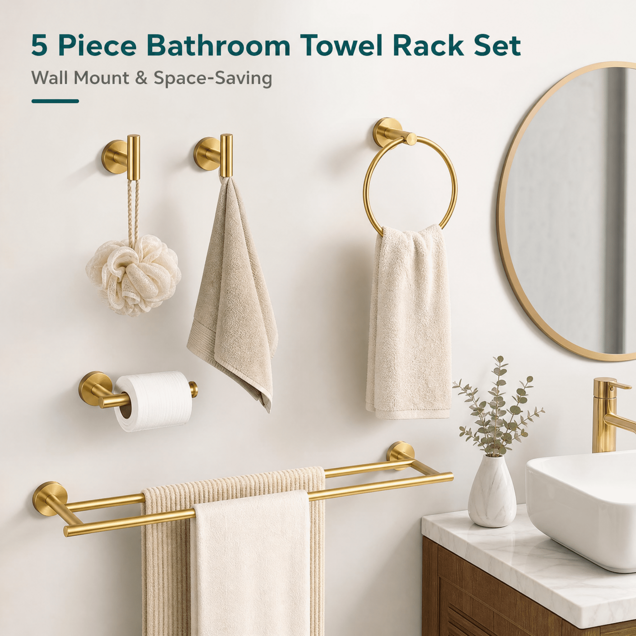 5 Piece Bathroom Towel Rack Set Wall Mount