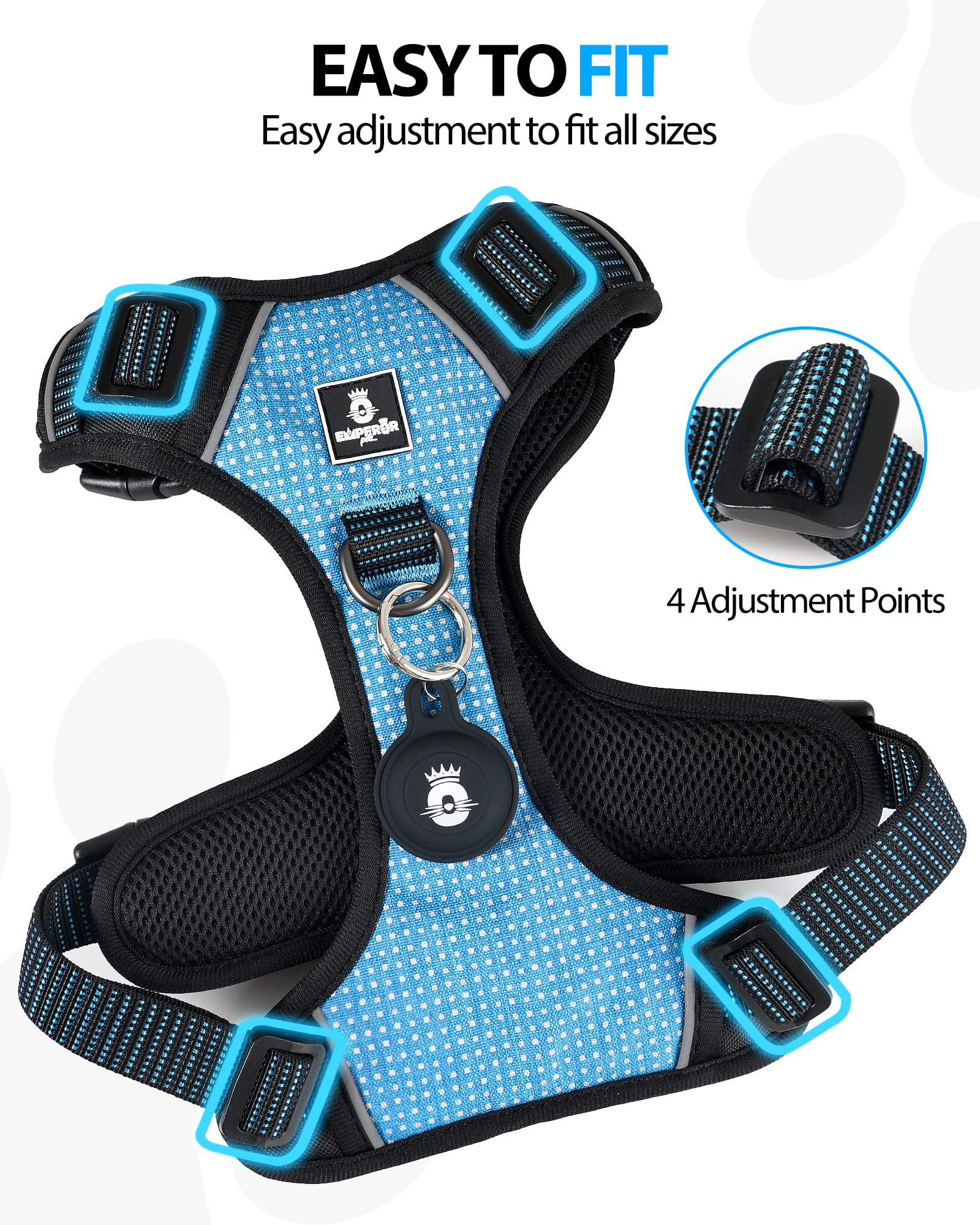 Emperor Pets Blue Reflective Dog Harness for Large Dogs - No Pull Dog Harness with 2 Leash Clips, Premium Oxford Soft Padded large dog harness, Dog Harness for Large Dogs (L, Blue)