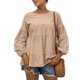 thumbnail image 1 of Top de manga larga para mujer, otoño, cuello redondo, mangas abullonadas, manga larga, Top informal holgado de Color puro, color albaricoque XXL, 1 of 6