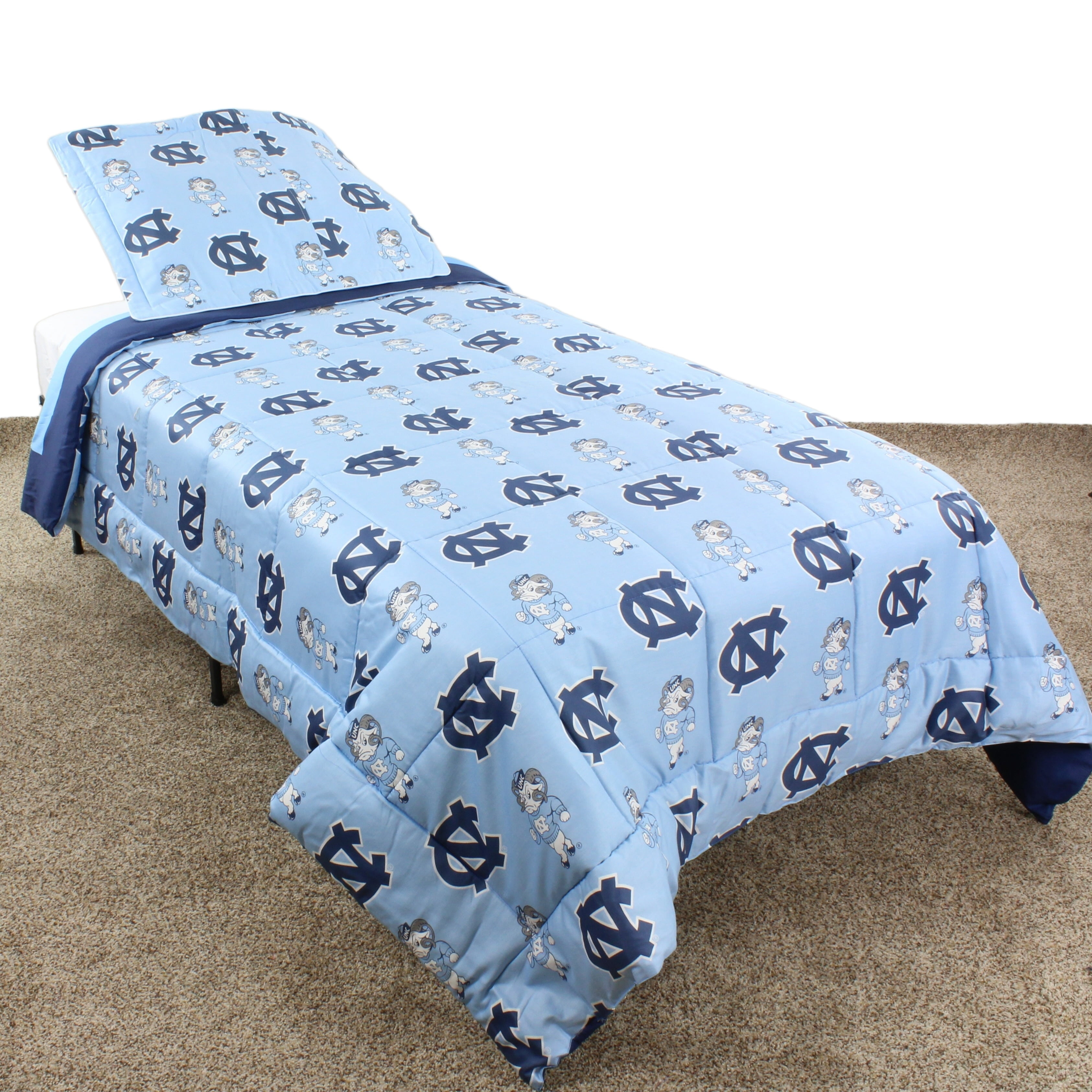 North Carolina Tar Heels 3 Pc Comforter Set, 1 Comforter, 2 Shams, Queen